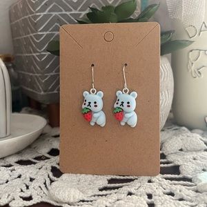*3 for $20* Blue Teddy Bear with Strawberry Earrings
